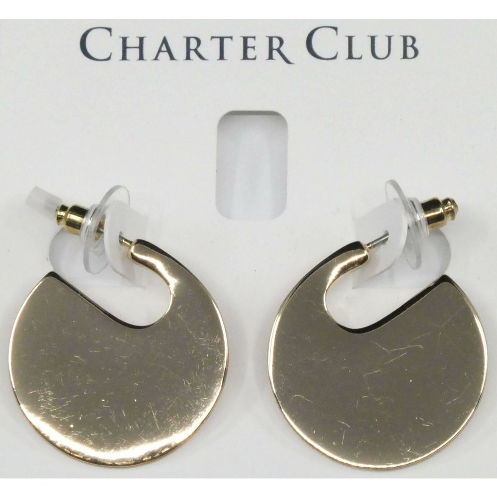 New Charter Club Gold-Tone Modern Hoop Earrings - Picture 2 of 4